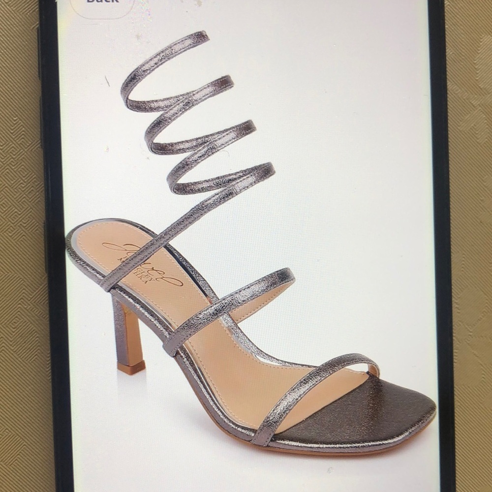 Badgley Mischka Jewel Reina Mettalic Wrapped Ankle Stilettos Heels